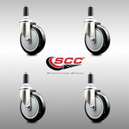 Service Caster 5 Inch 316SS Black Polyurethane Swivel 1-1/4 Inch Expanding Stem Caster Set SCC SCC-SS316EX20S514-PPUB-BLK-114-4